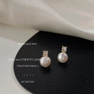 Freshwater Pearl Zircon 925 Silver Earrings Studs
