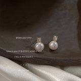 Freshwater Pearl Zircon 925 Silver Earrings Studs