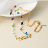 Freshwater Pearl Name Pendant With Birthstone & Cuban Chain Necklace