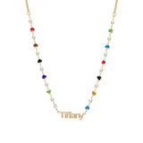 Freshwater Pearl Name Pendant With Birthstone & Cuban Chain Necklace