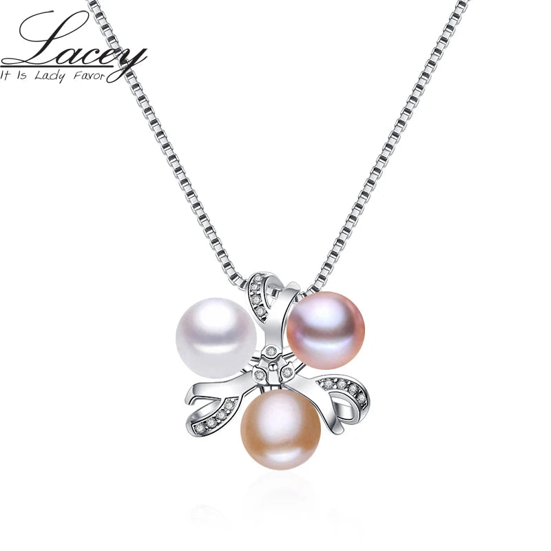 Freshwater Pearl Necklace Pendant For Women, 925 Silver Chain