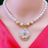 Freshwater Pearl Necklace Natural Pearl Inlaid Jade Pendant Phnom Penh