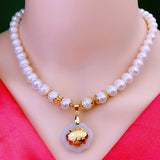 Freshwater Pearl Necklace Natural Pearl Inlaid Jade Pendant Phnom Penh