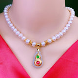 Freshwater Pearl Necklace Natural Pearl Inlaid Jade Pendant Phnom Penh