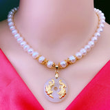 Freshwater Pearl Necklace Natural Pearl Inlaid Jade Pendant Phnom Penh