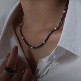 Freshwater Pearl Necklace Green Stone Beaded Chain Gothic Jewelry