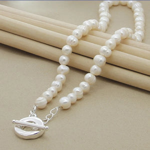 Freshwater Pearl Necklace 925 Silver Wedding Jewelry