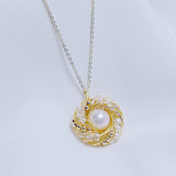 Freshwater Pearl Pendant Necklace Retro Style Round Ladies Clavicle Chain