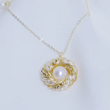 Freshwater Pearl Pendant Necklace Retro Style Round Ladies Clavicle Chain