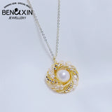 Freshwater Pearl Pendant Necklace Retro Style Round Ladies Clavicle Chain