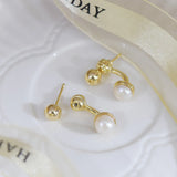 Sweet Stud Earrings Freshwater Pearl Metal Style