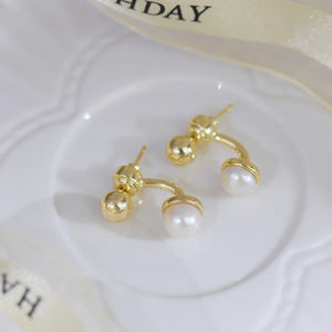 Sweet Stud Earrings Freshwater Pearl Metal Style