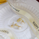 Sweet Stud Earrings Freshwater Pearl Metal Style