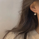 Sweet Stud Earrings Freshwater Pearl Metal Style