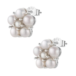 Freshwater Pearl Stud Earrings 925 Silver Flower Shape Button Pearl Earrings