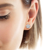 Freshwater Pearl Stud Earrings 925 Silver Flower Shape Button Pearl Earrings
