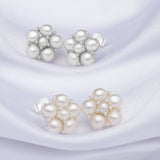 Freshwater Pearl Stud Earrings 925 Silver Flower Shape Button Pearl Earrings