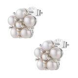 Freshwater Pearl Stud Earrings 925 Silver Flower Shape Button Pearl Earrings