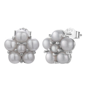 Freshwater Pearl Stud Earrings 925 Silver Flower Shape Button Pearl Earrings