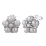 Freshwater Pearl Stud Earrings 925 Silver Flower Shape Button Pearl Earrings