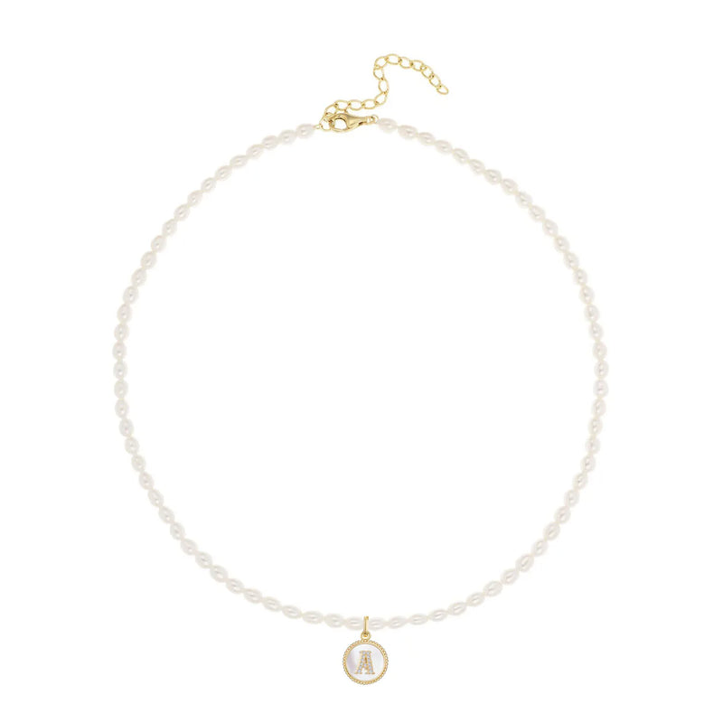 Freshwater Pearl Shell CZ Letter A-Z Necklace Choker Women Gold-plated