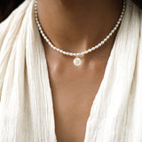 Freshwater Pearl Shell CZ Letter A-Z Necklace Choker Women Gold-plated
