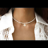 Freshwater Pearl Shell CZ Letter A-Z Necklace Choker Women Gold-plated