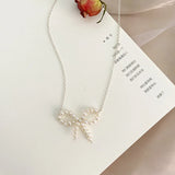 Freshwater Pearl Woven Bowknot Necklace 925 Silver Thin Necklace