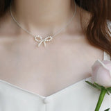Freshwater Pearl Woven Bowknot Necklace 925 Silver Thin Necklace