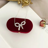 Freshwater Pearl Woven Bowknot Necklace 925 Silver Thin Necklace