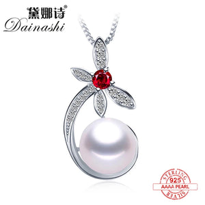 Freshwater Pearl Red Crystal Zircon Necklace 925 Sterling Silver