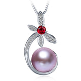 Freshwater Pearl Red Crystal Zircon Necklace 925 Sterling Silver