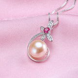 Freshwater Pearl Red Crystal Zircon Necklace 925 Sterling Silver