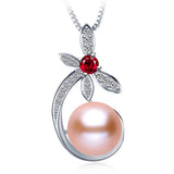 Freshwater Pearl Red Crystal Zircon Necklace 925 Sterling Silver