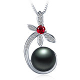 Freshwater Pearl Red Crystal Zircon Necklace 925 Sterling Silver