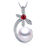 Freshwater Pearl Red Crystal Zircon Necklace 925 Sterling Silver