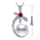Freshwater Pearl Red Crystal Zircon Necklace 925 Sterling Silver