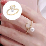 Freshwater Pearl Zircon Copper Ring for Women