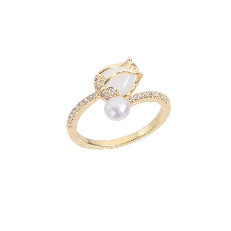 Freshwater Pearl Zircon Copper Ring for Women