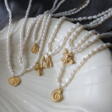 Freshwater Pearls Alphabet Initial Necklace Stainless Steel Boho Jewelry