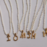 Freshwater Pearls Alphabet Initial Necklace Stainless Steel Boho Jewelry