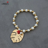 Freshwater Pearls Bracelet, Leaf Bracelet, Tropical Style Beads Gift