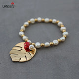Freshwater Pearls Bracelet, Leaf Bracelet, Tropical Style Beads Gift