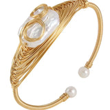 Freshwater Pearls Bracelet for Women Copper Cuff Bangle Jewelry