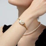 Freshwater Pearls Bracelet for Women Copper Cuff Bangle Jewelry