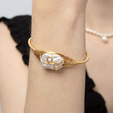 Freshwater Pearls Bracelet for Women Copper Cuff Bangle Jewelry