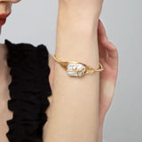 Freshwater Pearls Bracelet for Women Copper Cuff Bangle Jewelry