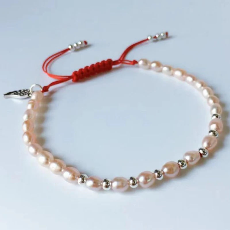 Freshwater Pearls Bracelets Red Thread 925 Silver Beads Bracelet