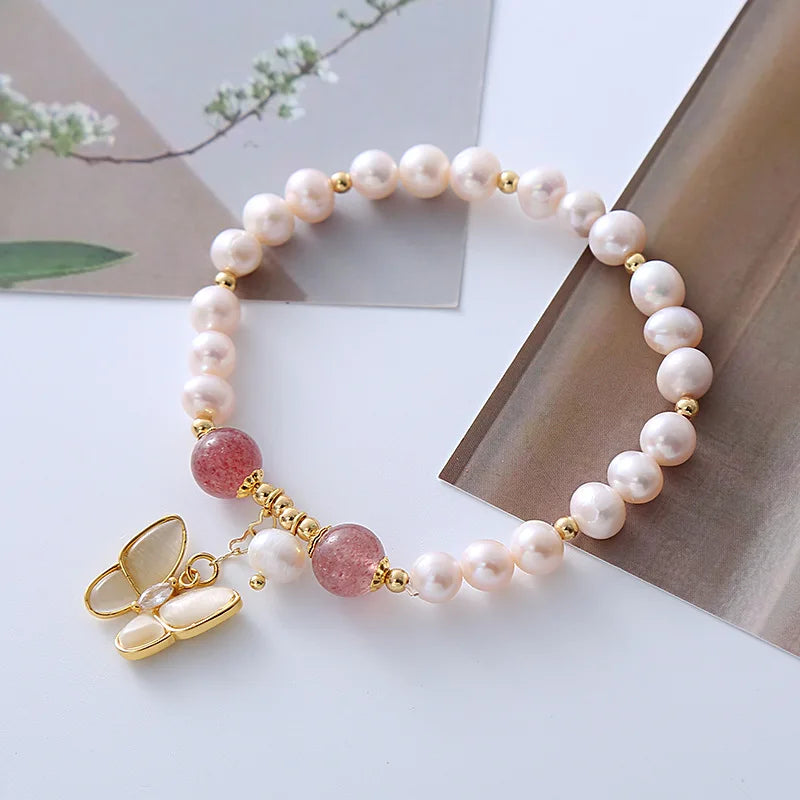 Freshwater Pearls Bracelet with Butterfly Shell Women Style