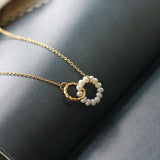 Freshwater Pearls Double Ring Pearl Pendant Necklace for Women